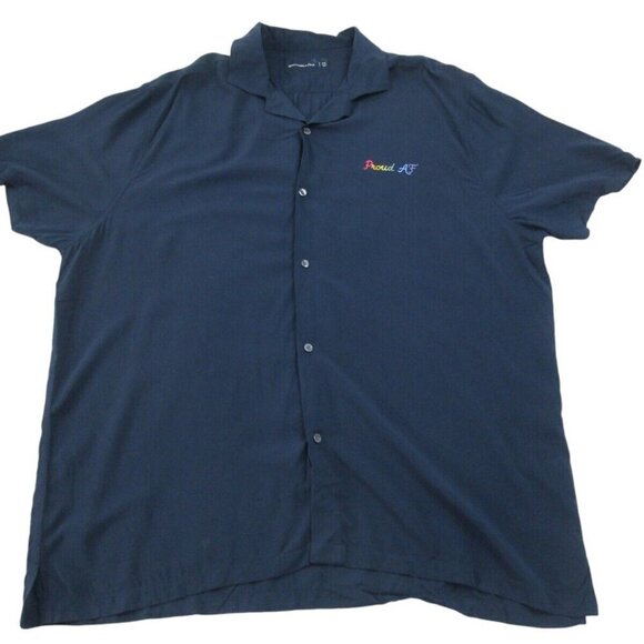 Abercrombie & Fitch Pride Shirt Mens 2XL‎ Navy Embroidered Collared Button Down - Picture 1 of 10